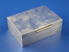 A 1930`s silver rectangular cigarette box by Rosa Agnes Pearce, with engraved initials, London,