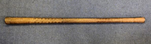 A Fijian or Tongan bowai pole club, decorated all over with geometric blind motifs, 36.75in.