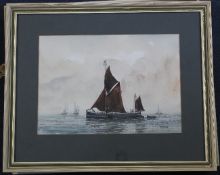 Alan Whitehead (20th C.)four gouaches,Sail barges,signed,8.5 x 12in.