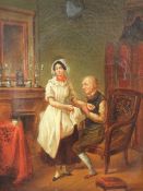 Francois Reynaud (1825-1909)oil on canvas,Interior with elderly gentleman and maid servant,signed,