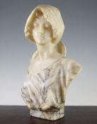 A late 19th century Italian carved alabaster bust of a young girl, indistinctly signed Luigi, 15.