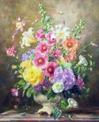 § Albert Williams (1922-2010)oil on canvas board,Summer flowers in a vase on a stone ledge,signed,