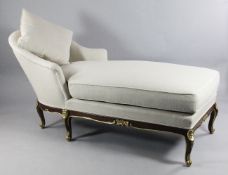 A mahogany and parcel gilt Ralph Lauren day bed, in beige fabric