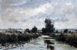 § Edward Seago (1910-1974)oil on board,Cattle by the Upper Yare, Norfolk,signed, titled verso,