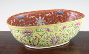 A Chinese famille rose oblong bowl, Qianlong seal mark, late 19th century, painted with flowers,