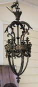 A 19th century French ormolu pendant ceiling light, with acanthus scrolls and ribbon tied drapes,