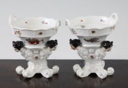 A rare pair of Meissen salts, c.1736-40, modelled by J.F. Eberlein, of circular basket form with