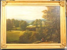 H* Bird (19th C)oil on canvas,Figure overlooking parkland,24 x 34in.