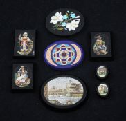 Six 19th century and later micro mosaic plaques, depicting riverscape, monuments or figures,