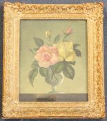 James Noble (1919-1989)oil on canvas,Roses in a glass vase,signed,12 x 10in.