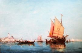 Giovanni Battista della Libera (Italian,1826-1886)oil on canvas,Shipping off Venice,signed and