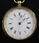 An 18ct gold keywind chronograph pocket watch, with Roman dial inscribed ""Centre Seconds 7/5570