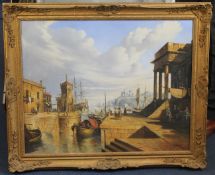 John L. Chapman (b.1946)pair of oils on canvas,18th century harbour scenes,signed,24 x 30in.