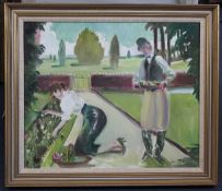 Doris Zinkeisen (1889-1991)oil on canvas,Lady gardener and assistant,signed,20 x 24in.