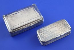 A William IV silver snuff box, of reeded rectangular form, with scroll thumbpiece, Thomas Shaw,