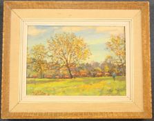 Llewellyn Petley-Jones (1908-1986)oil on canvas board,Misty morning, Petersham Meadows, Richmond,