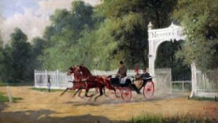 Gottfried A. Wilda (1862-1911)oil on board,Carriage leaving the Meierei-K...,signed and dated 1887,