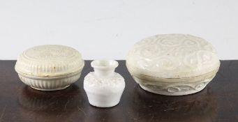 Two Chinese Dehua white ware boxes and covers and a similar jarlet, Song - Ming dynasty, the first