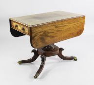 A 19th century mahogany Pembroke table, with drop ends and single frieze drawer, on turned central