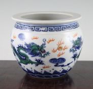 A Chinese doucai `dragon` small ovoid bowl, with opposing dragon chasing a flaming pearl above