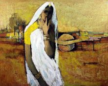 Arup Das (India, 1924-2004)oil on canvas,Woman in a landscape,signed,33.5 x 45.5in.