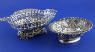 A Victorian pierced silver bon bon dish, Levi & Salaman, Birmingham, 1894, 8.25in., and a small