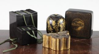 A group of Japanese lacquer wares, 19th / early 20th century, comprising two cased miniature gilt