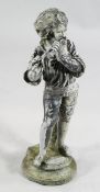 A 20th century lead garden figure, of a boy playing a flute on circular base, 24.5in.