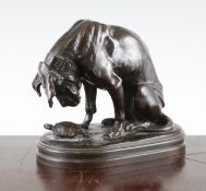 Henri Alfred Marie Jacquemart (1824-1856). A patinated bronze group of a bloodhound and tortoise,