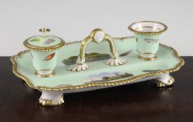 A Flight Barr and Barr topographical ink stand, c.1825, painted with topographical views of