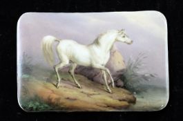 An English porcelain equestrian plaque, first half 19th century, of rounded rectangular form,