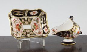 A Royal Crown Derby Imari pattern miniature coal scuttle and a similar pin dish, the coal scuttle