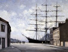 Hugh Boycott Brown (1909-1990)oil on canvas,Ship in harbour at Greenwichsigned60ins x20ins unframed