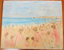Walter John Beauvais (b.1942)oil on canvas,Beach scene,signed,16 x 20in., unframed