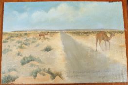 Cyril Mount (1920-2013)oil on canvas,Road to Ruweisat Ridge from El Alamein,signed,16 x 23.5in.,