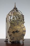 A 17th century style brass lantern clock, the dial signed Thos. Moore, Ipswich, 14in.