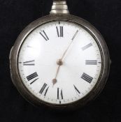 A George IV silver pair cased keywind verge pocket watch, with Roman dial and movement with pierced