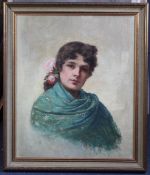 Italian Schooloil on canvas,Portrait of a lady wearing a rose in her hair,26 x 33.5in.