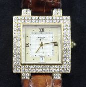 A Swiss 18ct gold and diamond Chaumet automatic dress wrist watch, with square Roman and dot marker