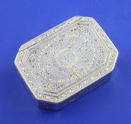 A George III octagonal silver gilt snuff box, with bright cut and stipple work floral decoration,