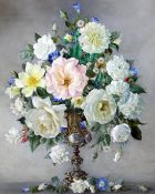 Desmond Kenny (fl.1934-40)oil on board,Still life of summer flowers in an ornate vase,signed verso,