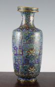 A Chinese cloisonne enamel rouleau vase, 18th century, decorated with archaistic scrolls and taotie