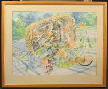 Elizabeth Jane Lloyd (1928-1995)watercolour,Basket of mushrooms,21.5 x 30.5in.