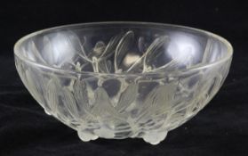 A Rene Lalique Gui pattern bowl, with opalescence to the berries to the base, engraved mark `R