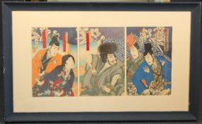 Japanese Schooltwo woodblock triptychs,Actors and Samurai,14 x 9.25in.