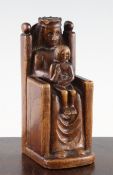 Attributed to Larnie Cribb,oak carving,Enthroned King with child on his knee,5.75in.