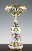 A Bohemian green and white overlaid glass centrepiece and pedestal stand, late 19th century,