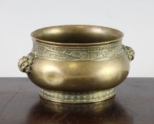 A Chinese archaistic bronze gui censer, Xuande mark, 18th / 19th century, of squat baluster form