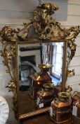 A 19th century rectangular giltwood wall mirror, with pierced acanthus scroll crest and sides, 3ft