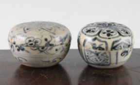 Two Annamese blue and white globular boxes and covers, 15th century, both decorated with flowerhead